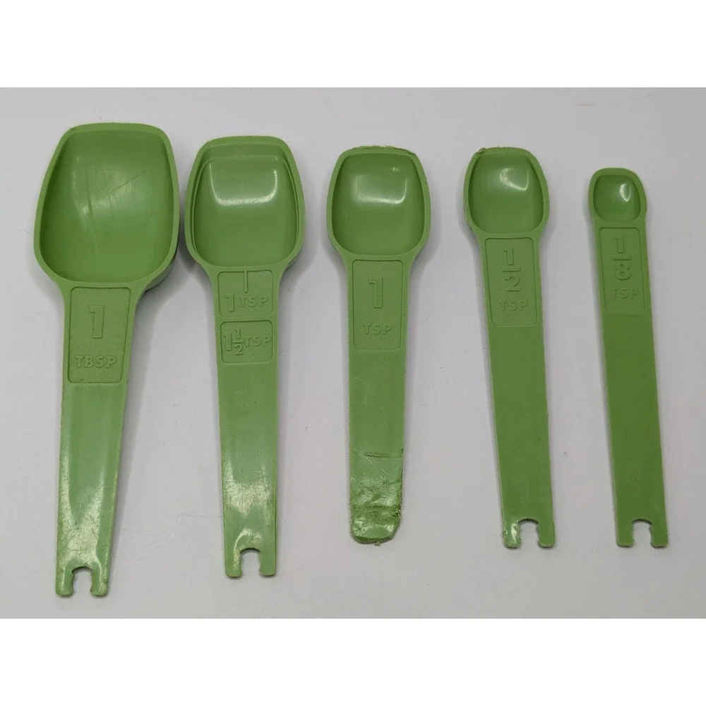 Vintage Tupperware Avocado Green Measuring Spoons Set 5 Pc Retro Kitchen...